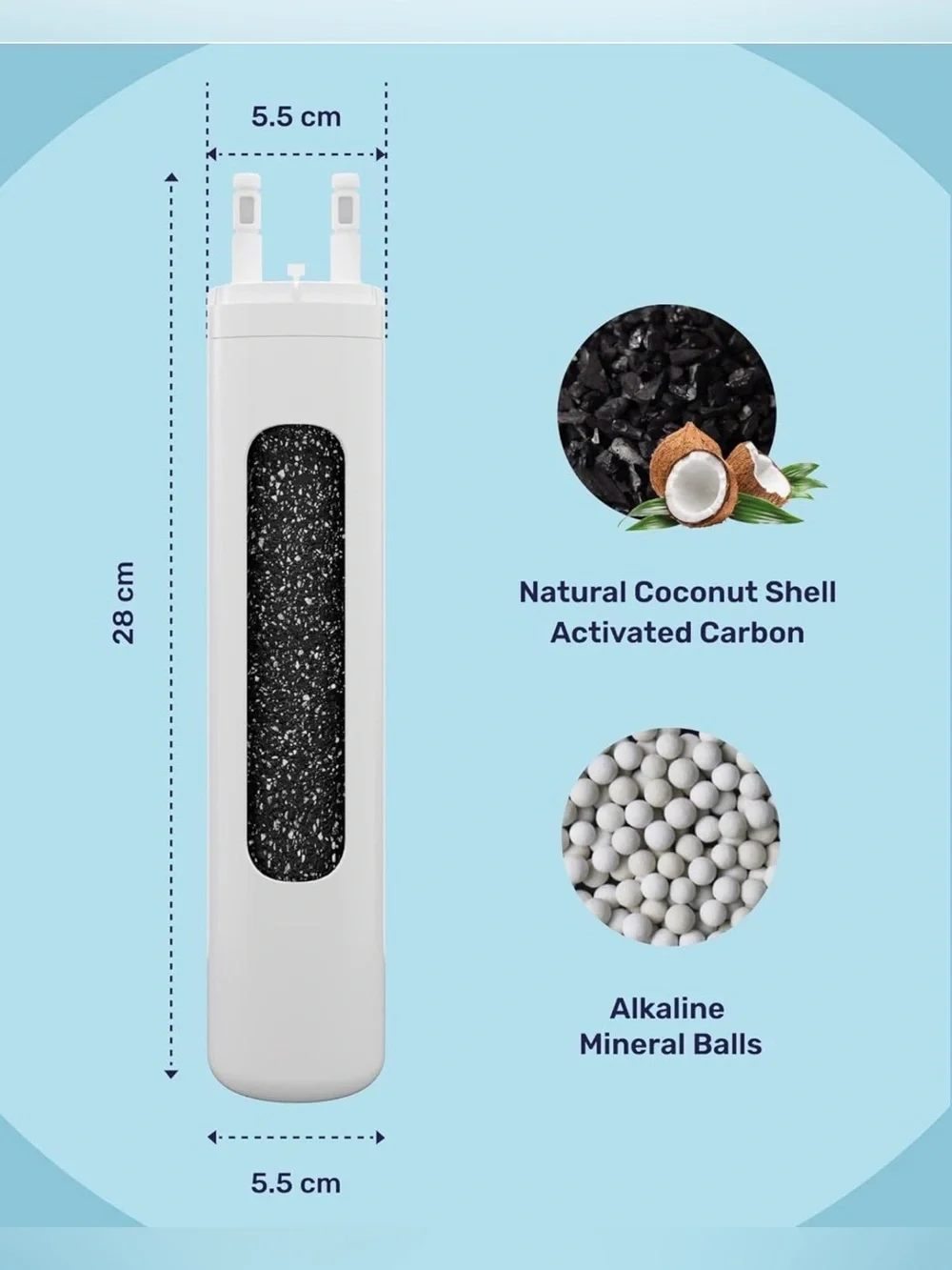 Wamery Refrigerator Alkaline Water Filter - White with Navy Label